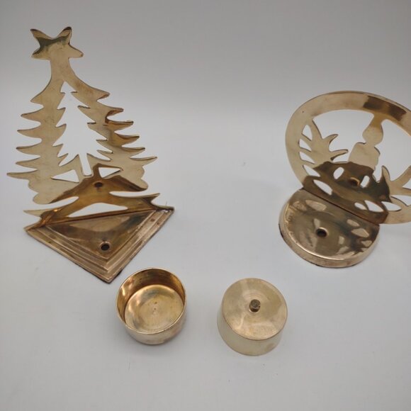 Vintage Lot of 3 Christmas Brass Votive Pillar Candle Holders, Tree Star Wreath - Picture 15 of 17